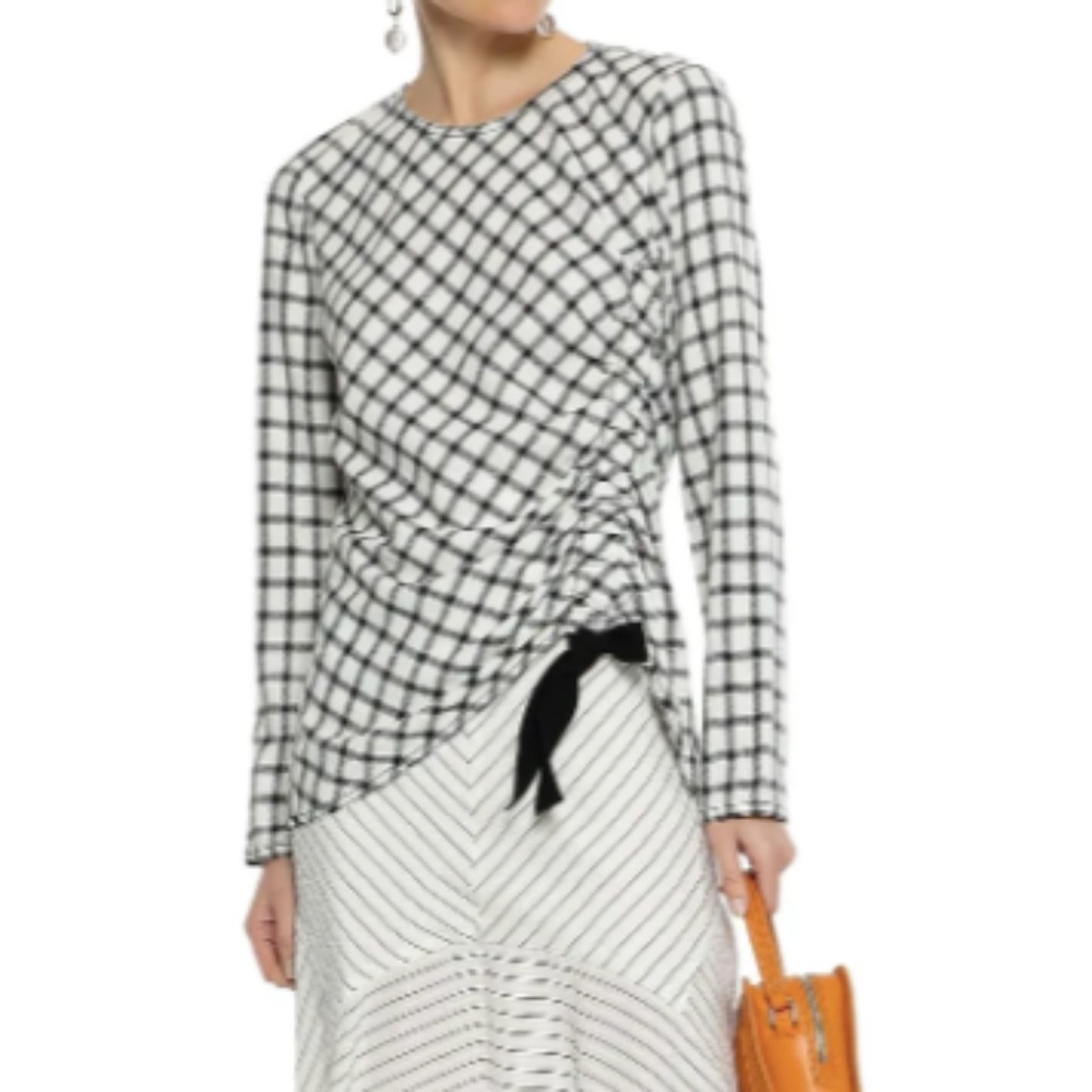 Derek Lam Asymmetric Ruched Checked Crepe Top